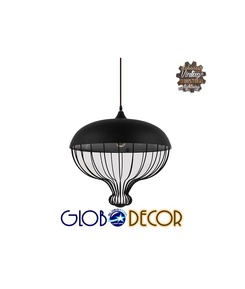 GLOBOSTAR® SOBRINO 01108 Vintage Κρεμαστό Φωτιστικό Οροφής με Ντουί 1 x E27 AC 220-240V IP20 - Μαύρο - Μ46 x Π46 x Υ50cm